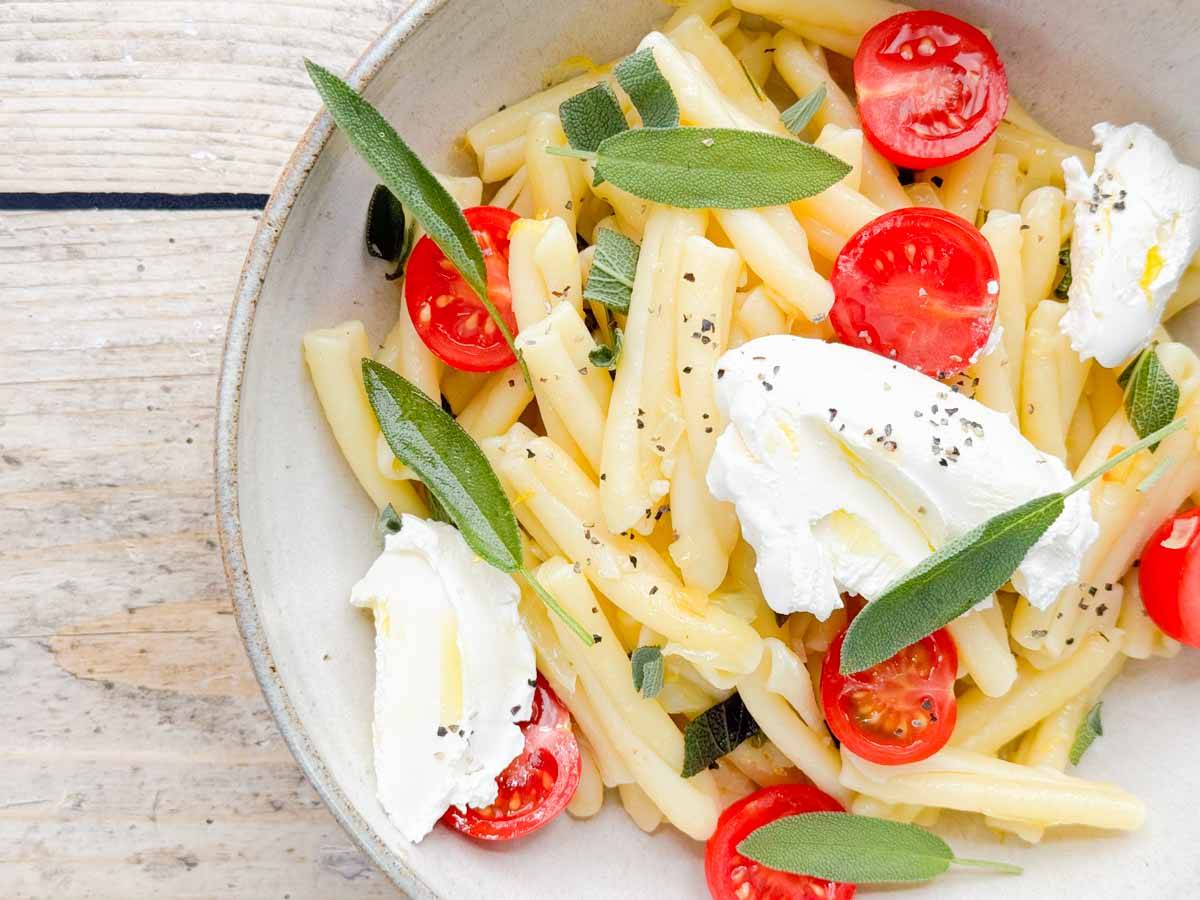 bowl with casareccia, ricotta and sage